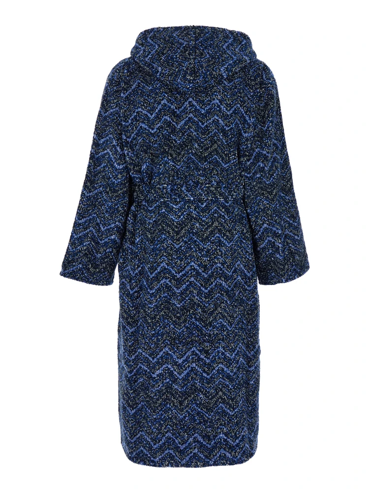 Azul Blue Bathrobe with Zig Zag Motif in Cotton alternative