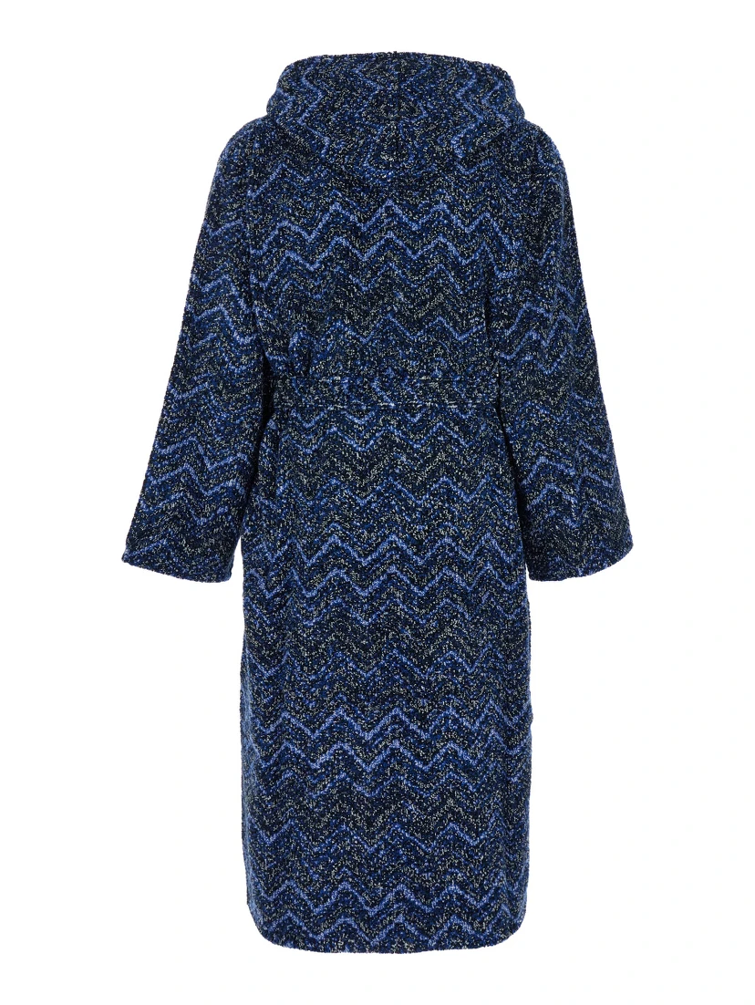Azul Blue Bathrobe with Zig Zag Motif in Cotton