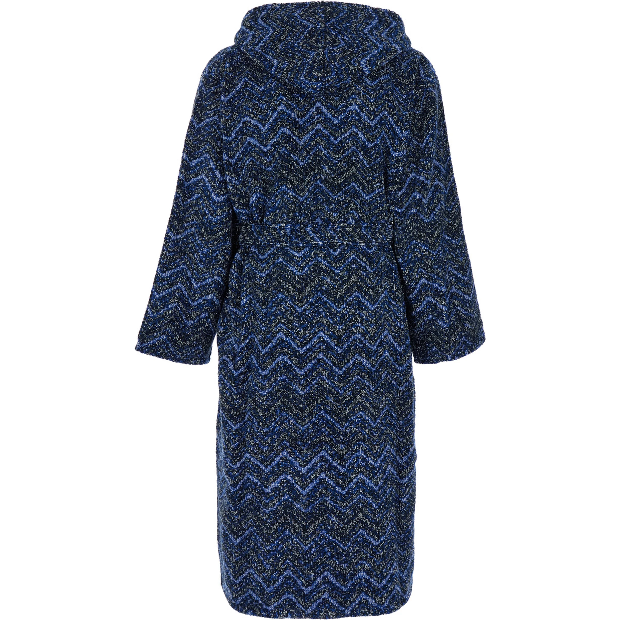 Azul Blue Bathrobe with Zig Zag Motif in Cotton