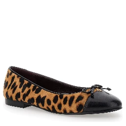 Brown Ballet Shoes with Cap Toe and Leopard Print in Leather Woman