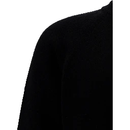 Black Crewneck Sweater with Ribbed Trims in Cashmere and Wool Man