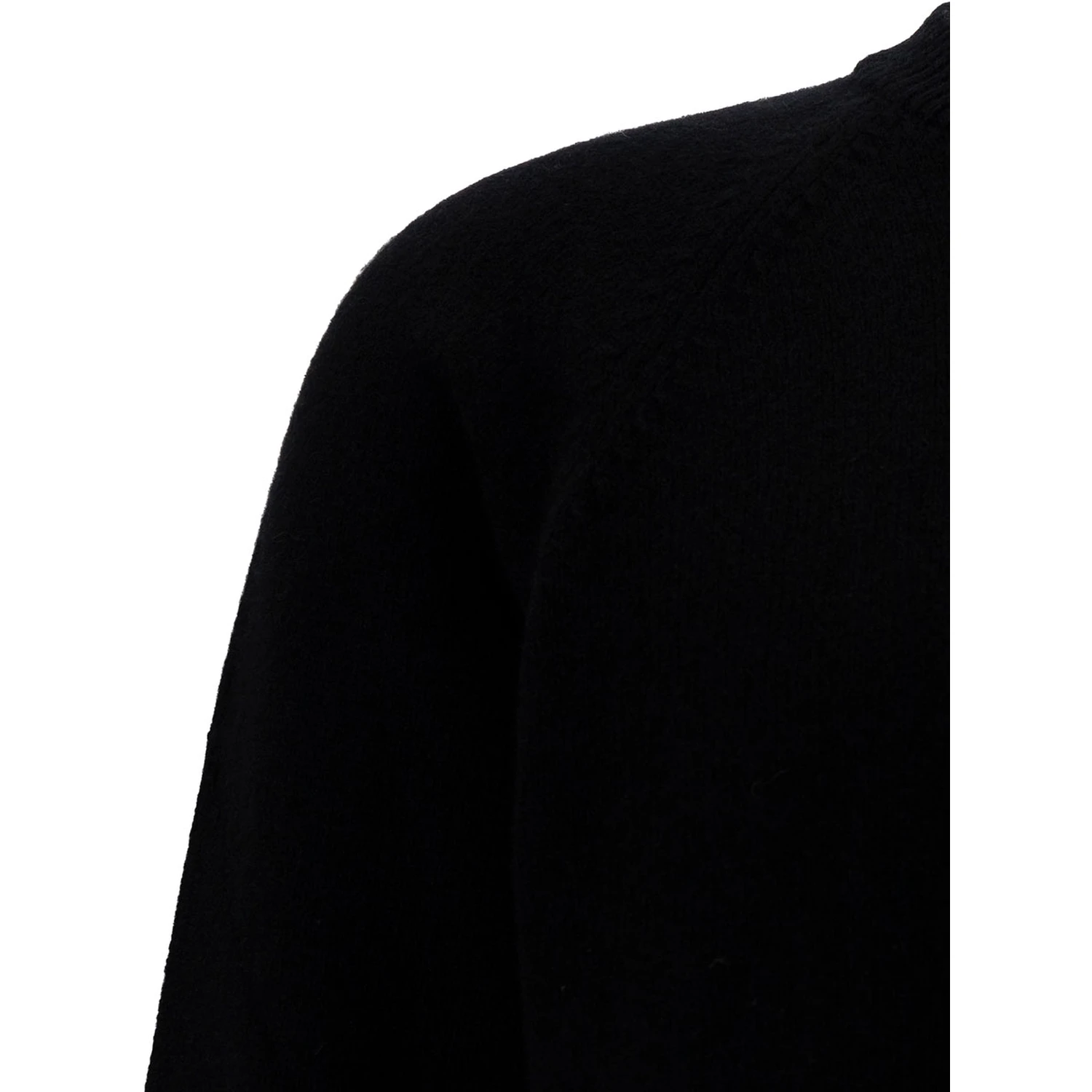 Black Crewneck Sweater with Ribbed Trims in Cashmere and Wool Man