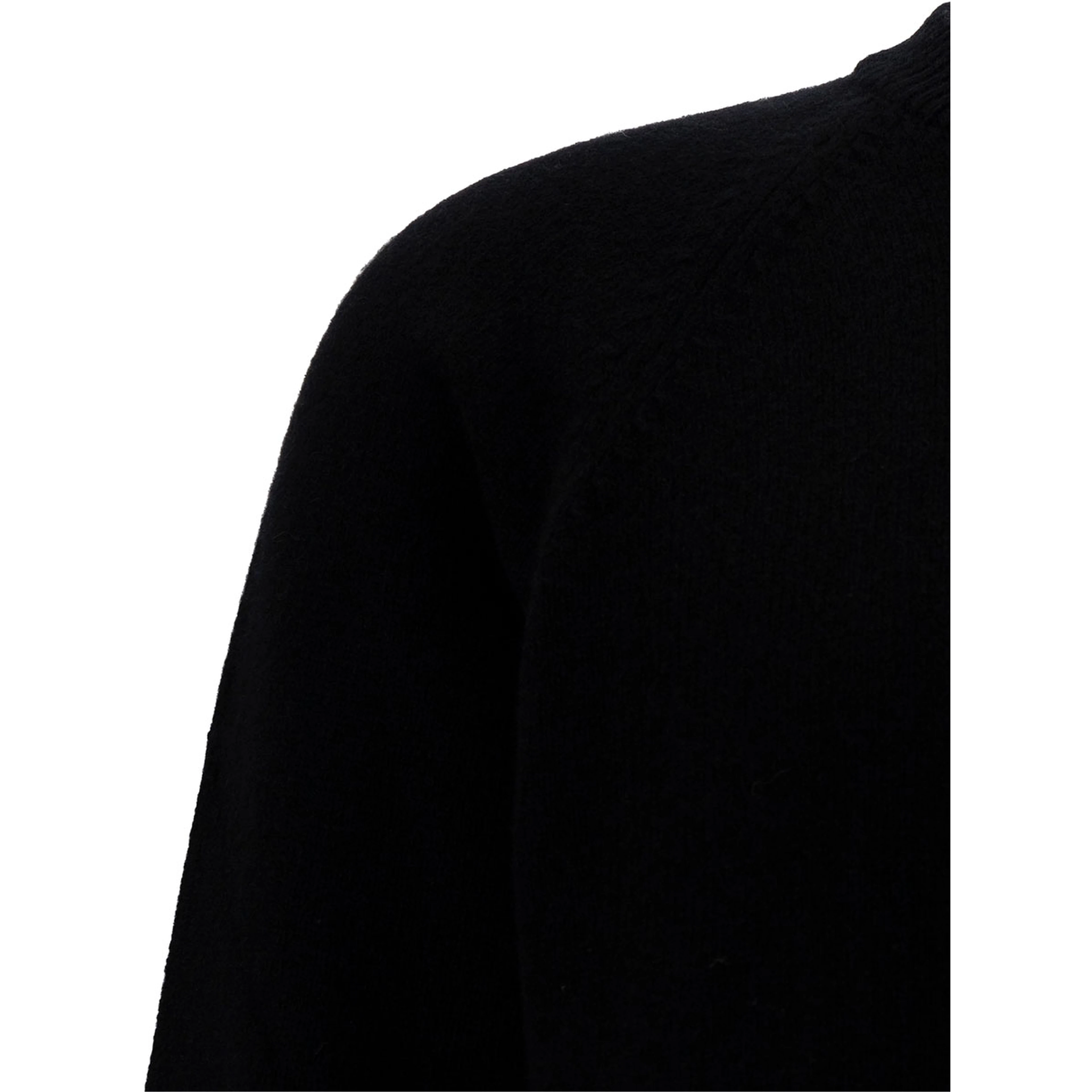 Black Crewneck Sweater with Ribbed Trims in Cashmere and Wool Man