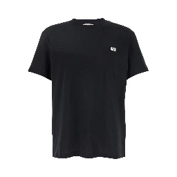 Black Crewneck T-Shirt with Logo Patch on the Front in Cotton Man
