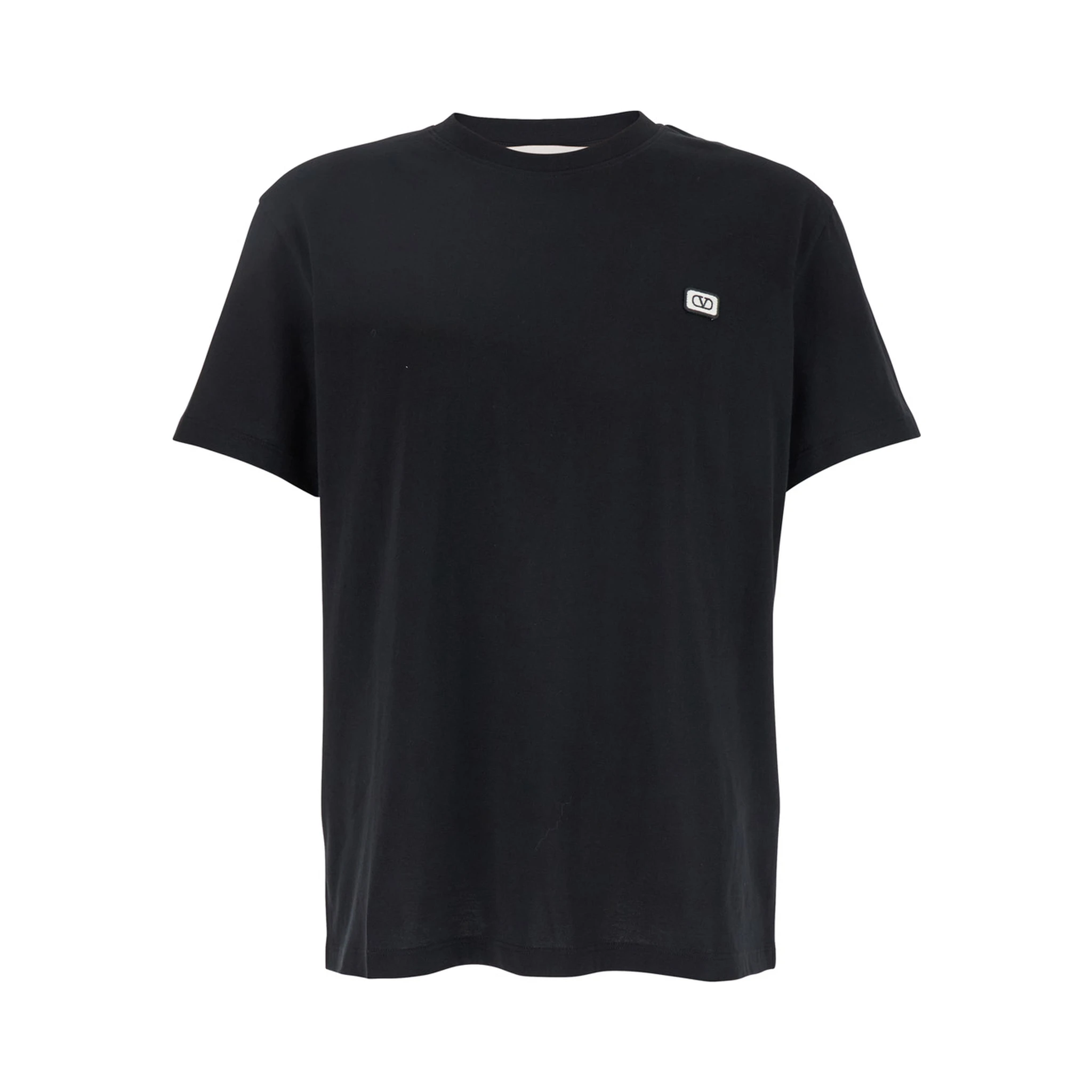 Black Crewneck T-Shirt with Logo Patch on the Front in Cotton Man