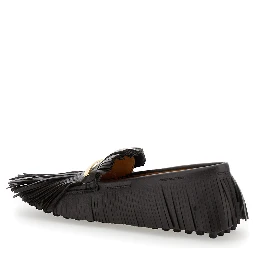 Yorky Brown Loafers with Fringes in Leather Woman