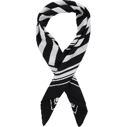 Black and White Square Scarf with Logo Lettering on the Front and All-Over Striped Motif in Silk Man