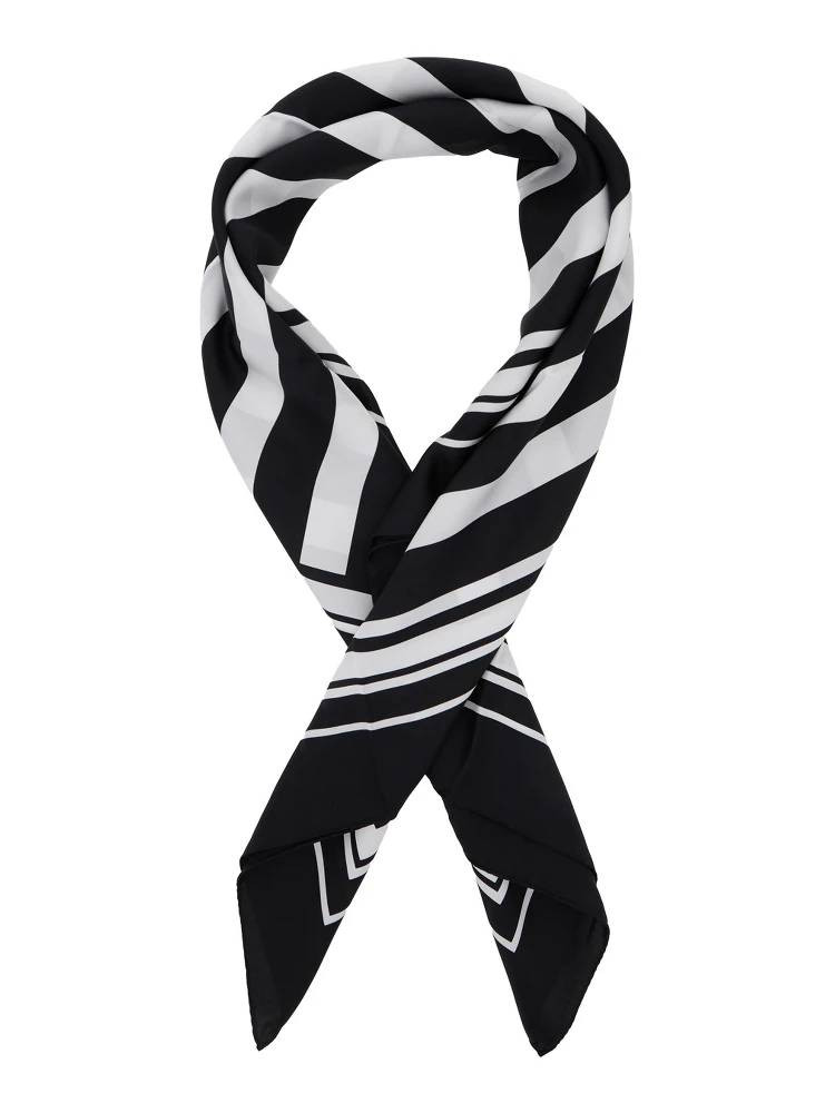 Black and White Square Scarf with Logo Lettering on the Front and All-Over Striped Motif in Silk Man alternative