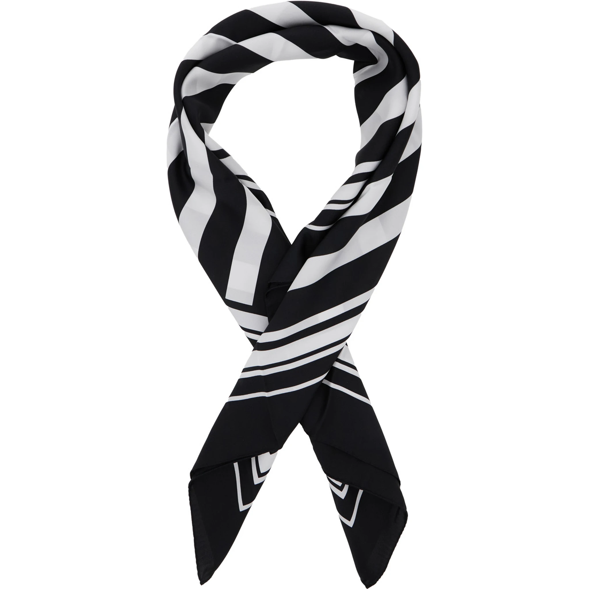 Black and White Square Scarf with Logo Lettering on the Front and All-Over Striped Motif in Silk Man
