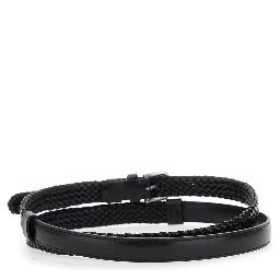 Black Belt with Buckle Closure and Interwoven Design in Leather Man