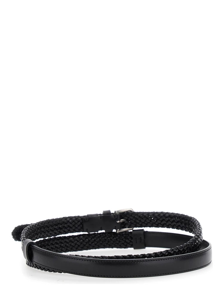 Black Belt with Buckle Closure and Interwoven Design in Leather Man alternative