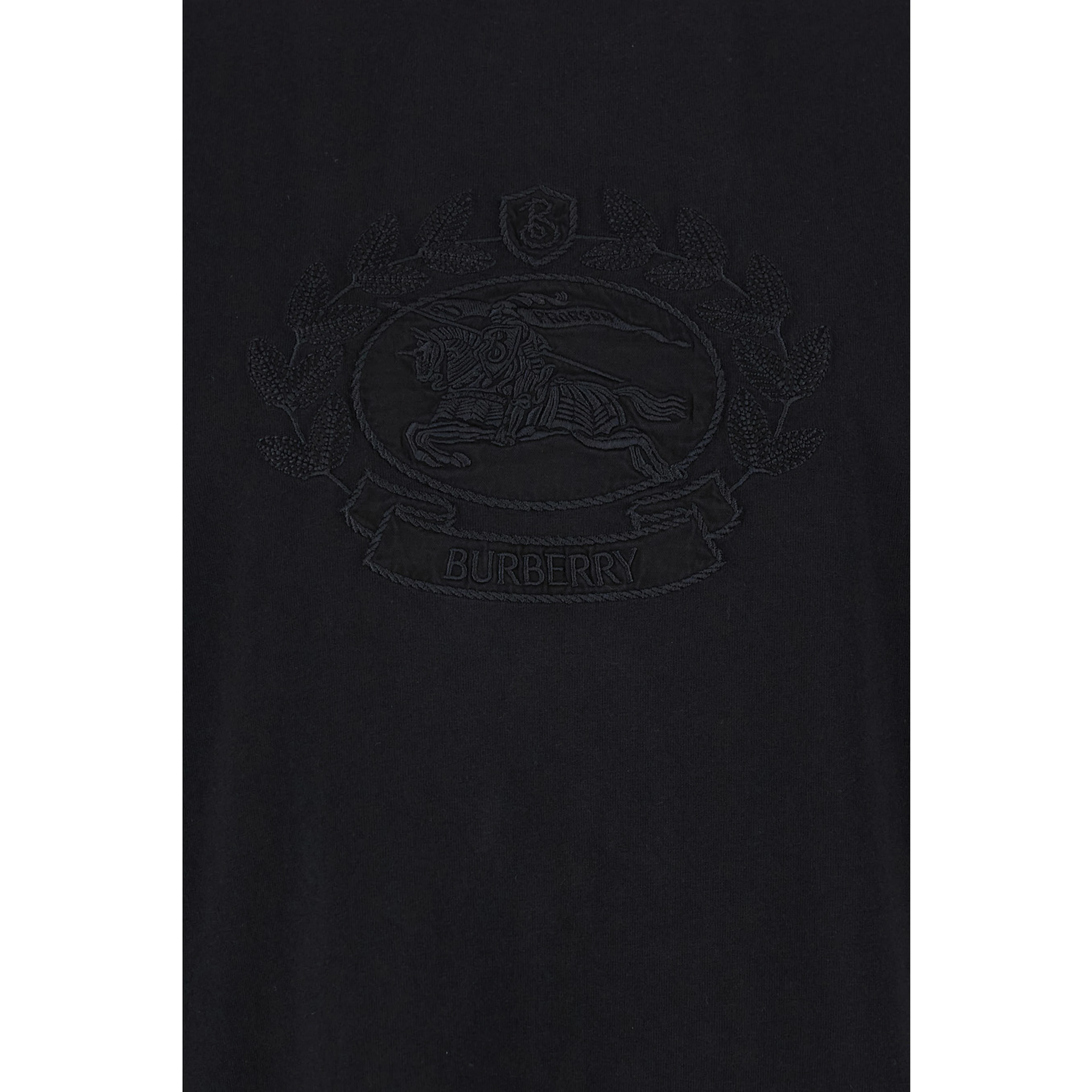 Black Boxy T-Shiirt with Tonal Equestrian Knight Embroidery in Cotton Man