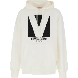 Chez White Hoodie with Drawstring Hood and Maxi Logo Print on the Front in Cotton Man