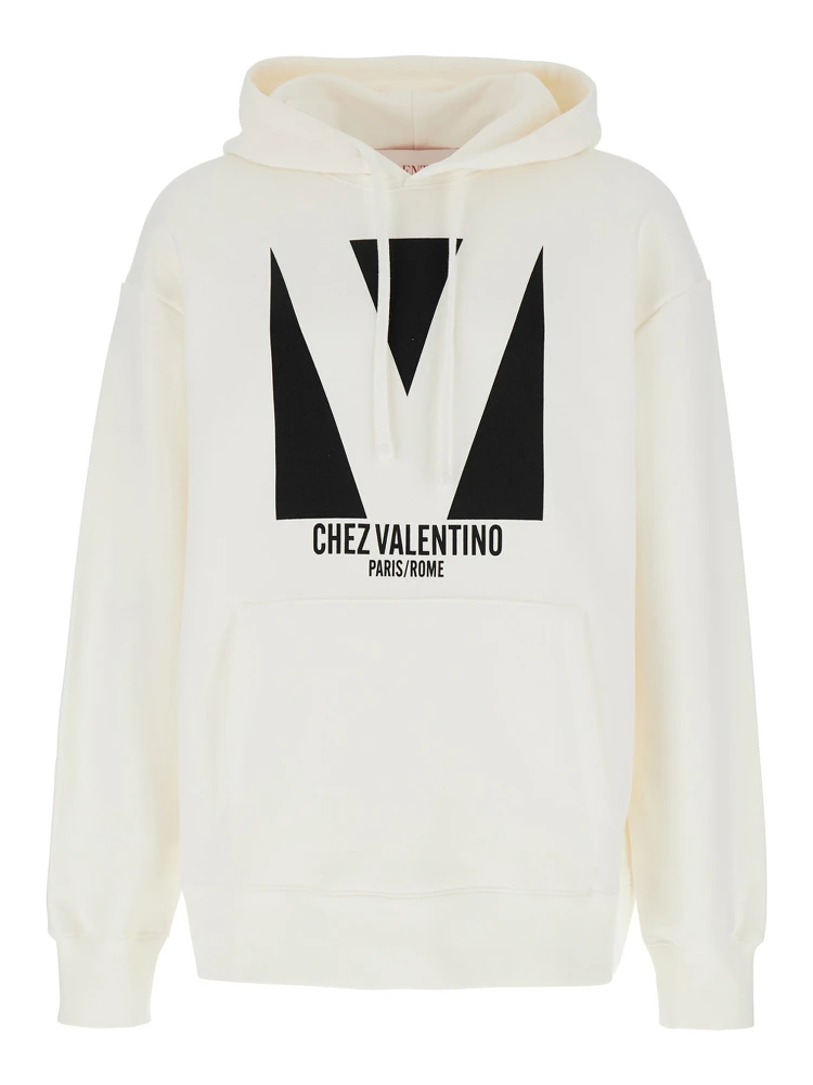 Chez White Hoodie with Drawstring Hood and Maxi Logo Print on the Front in Cotton Man