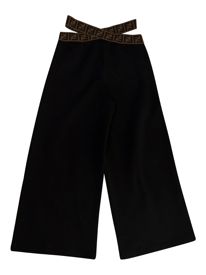 Black Pants with FF Motif and Cut-Out in Cotton Girl
