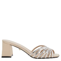 Vittoria Metallic Rhinestoned Sandals with Block Heel in Leather Woman