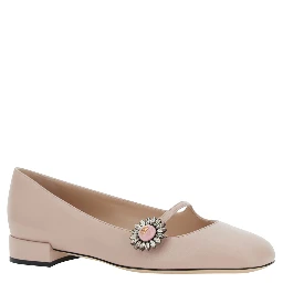 Preshoes Pink Ballerinas with Decorative Plate and Low Laminated Heel in Leather Woman