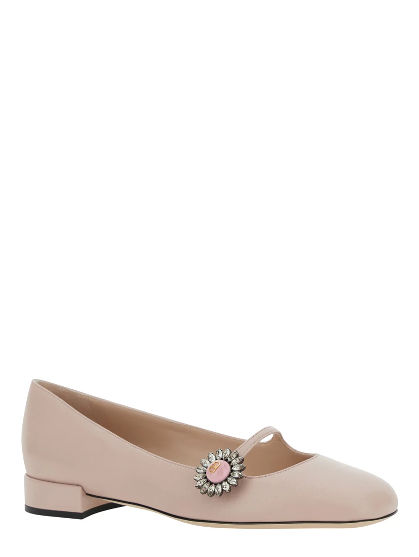 Preshoes Pink Ballerinas with Decorative Plate and Low Laminated Heel in Leather Woman