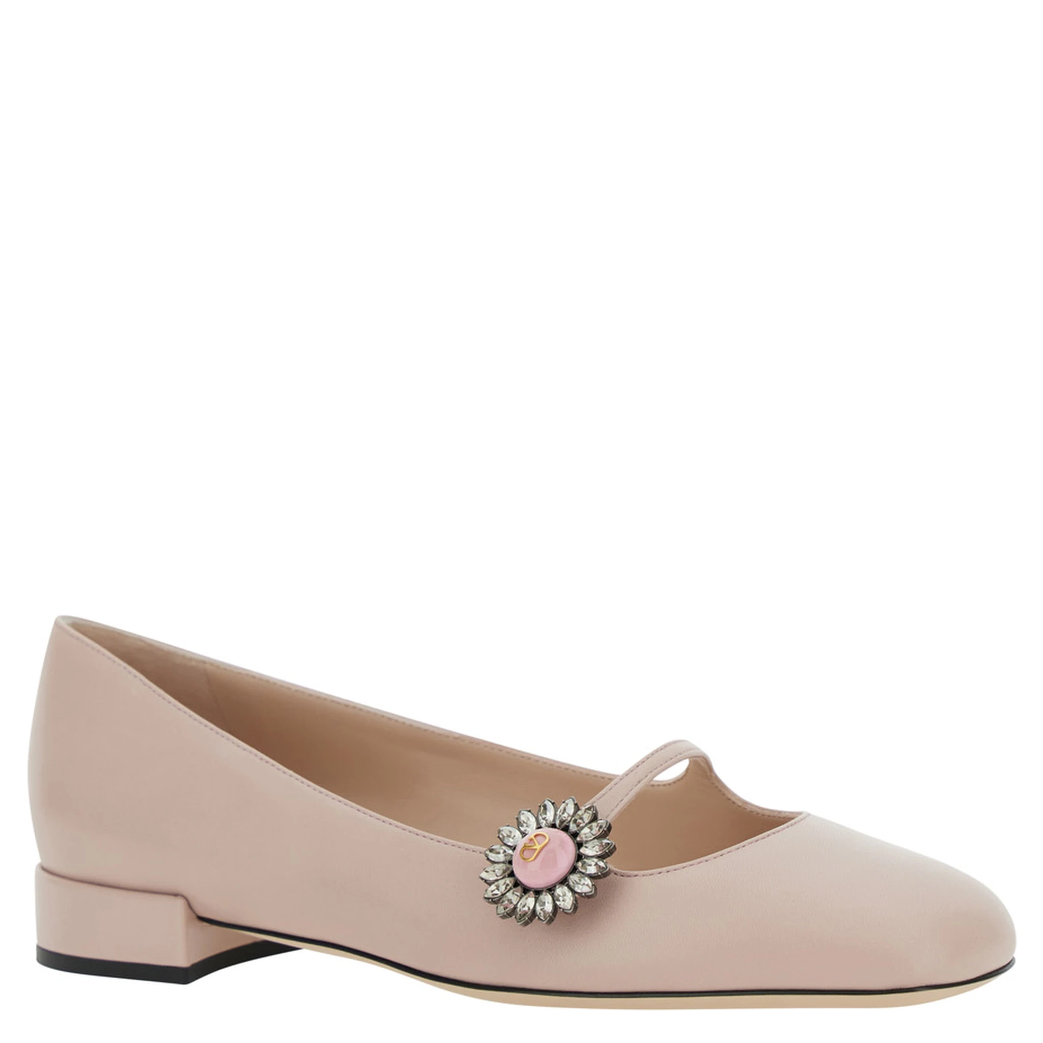 Preshoes Pink Ballerinas with Decorative Plate and Low Laminated Heel in Leather Woman