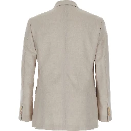 Beige Double Breasted Jacket with Peak Lapels in Virgin Wool and Cotton Blend Woman