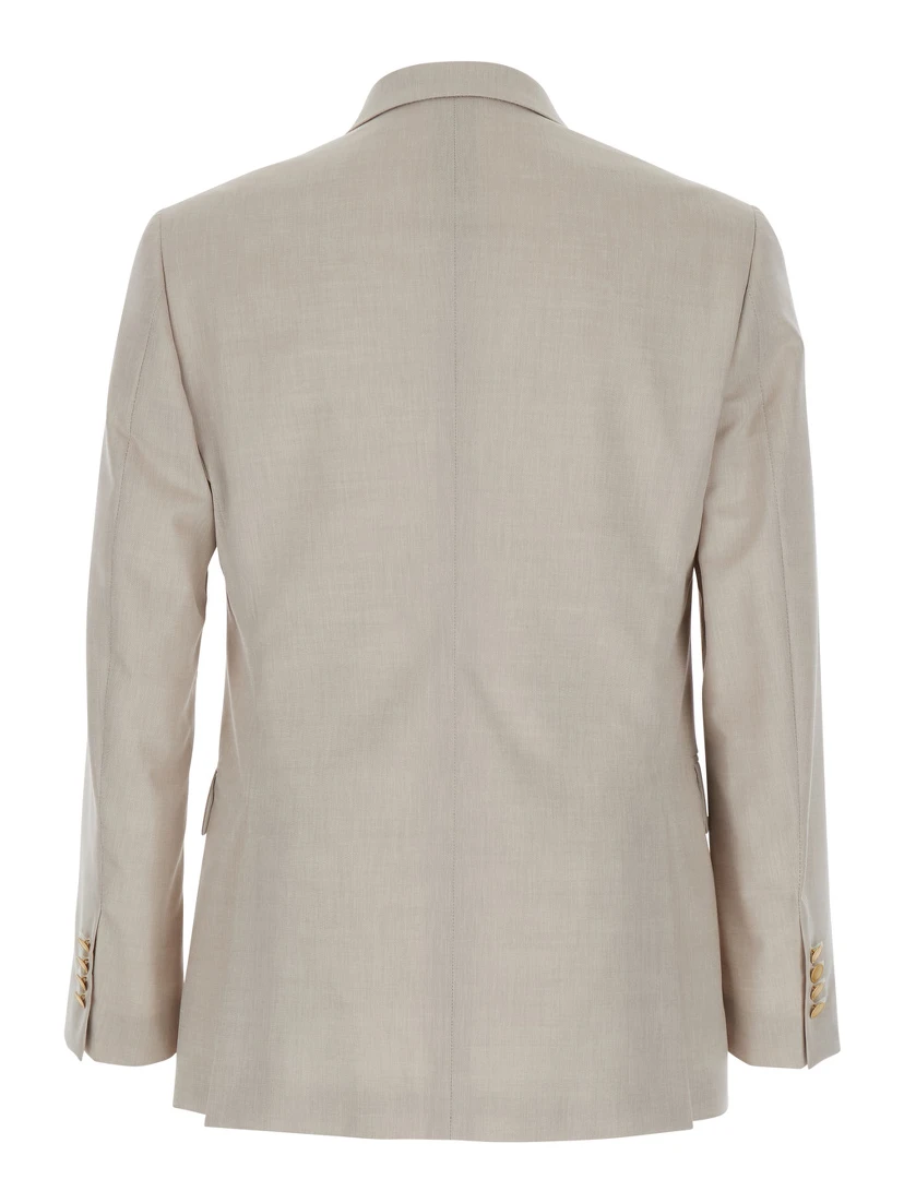 Beige Double Breasted Jacket with Peak Lapels in Virgin Wool and Cotton Blend Woman