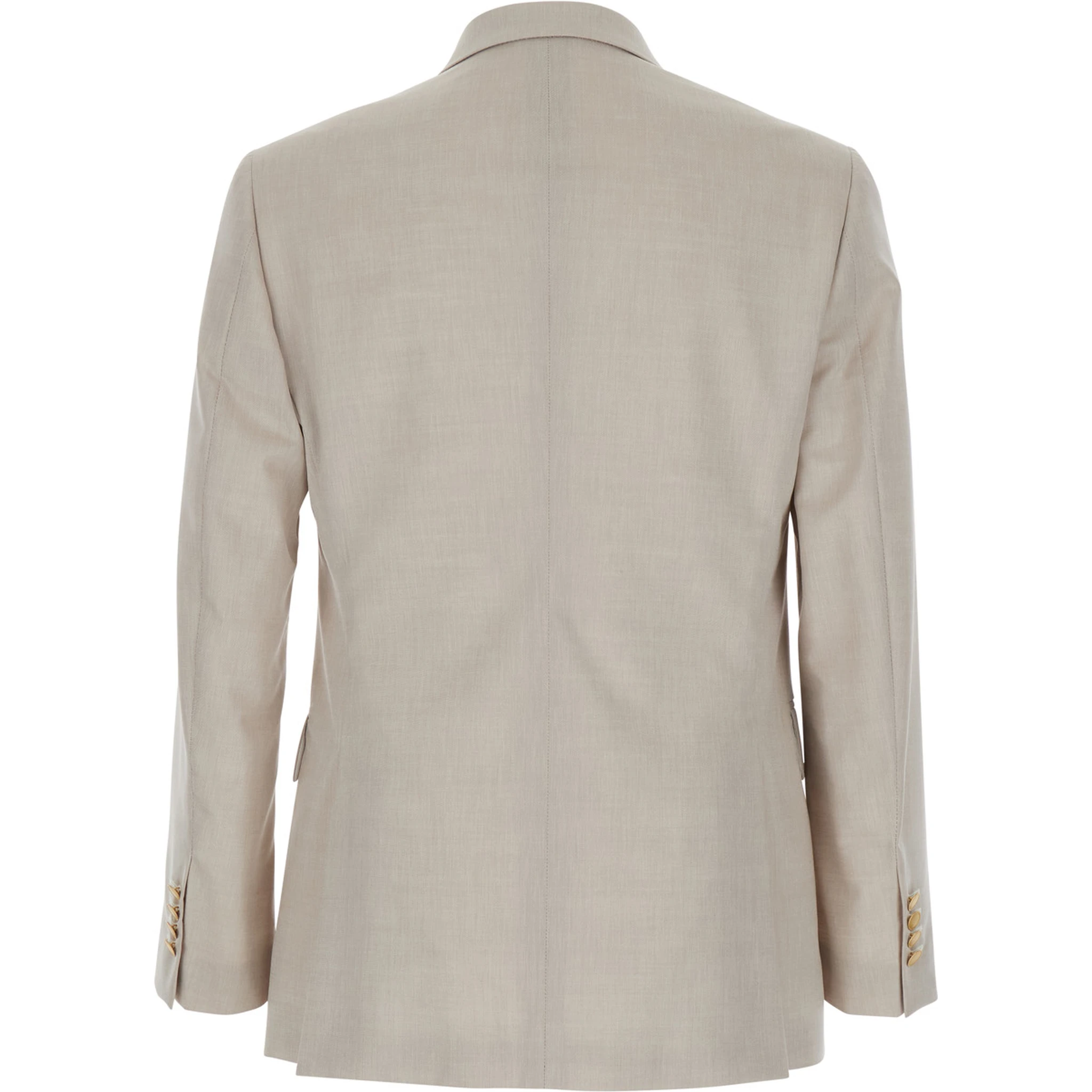 Beige Double Breasted Jacket with Peak Lapels in Virgin Wool and Cotton Blend Woman