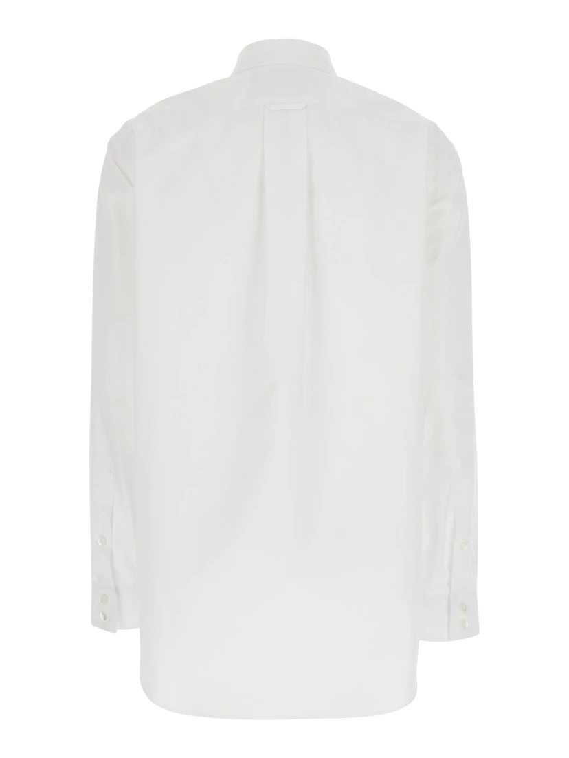 White Shirt with Tonal Logo Lettering Embroidery on the Collar in Cotton Woman