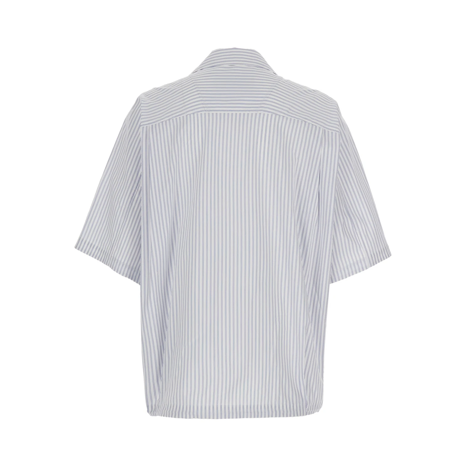 Blue Bowling Shirt with Cuban Collar and All-Over Striped Motif in Cotton Blend Man