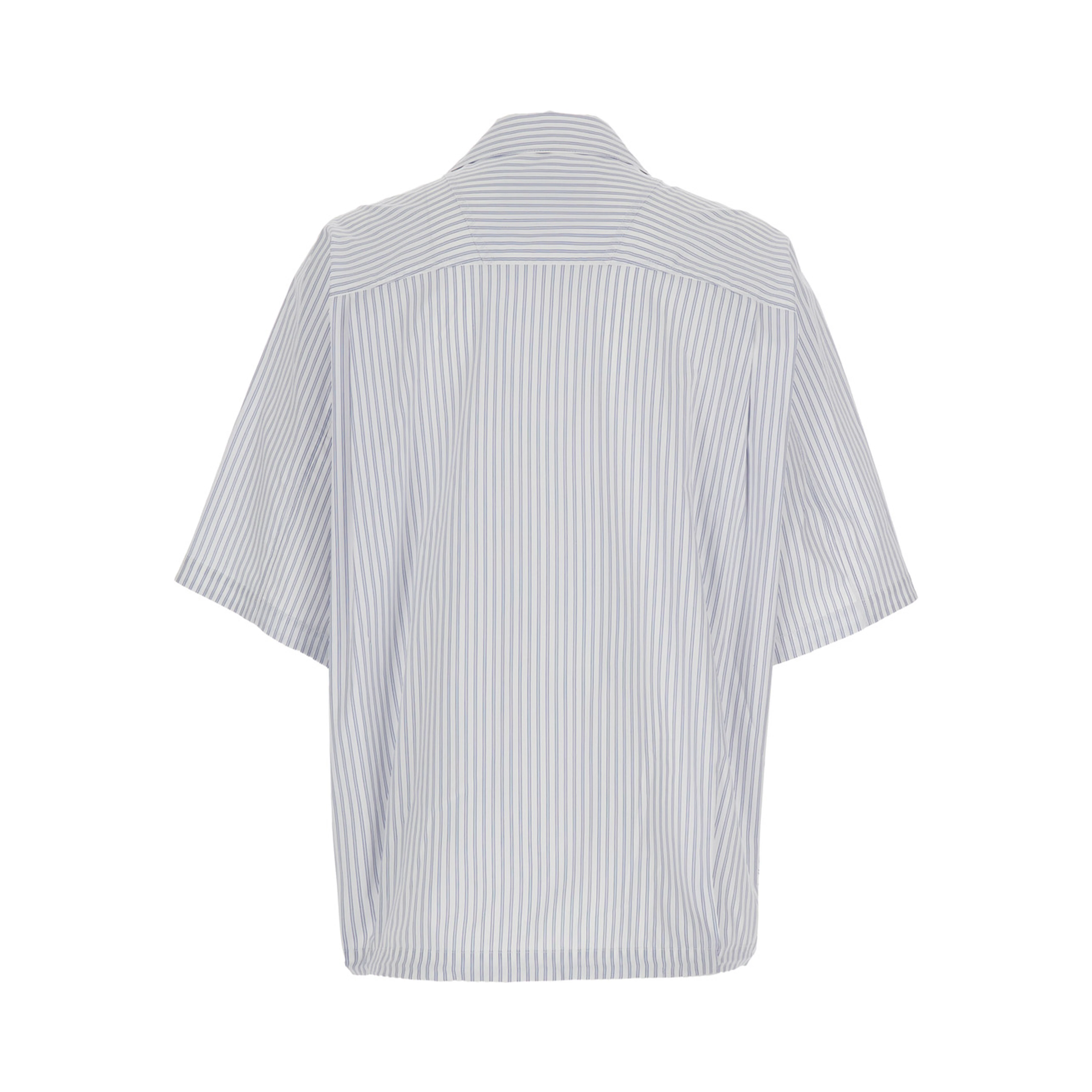 Blue Bowling Shirt with Cuban Collar and All-Over Striped Motif in Cotton Blend Man