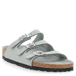 Florida Green Sandals with Buckle with Logo in Leather Woman