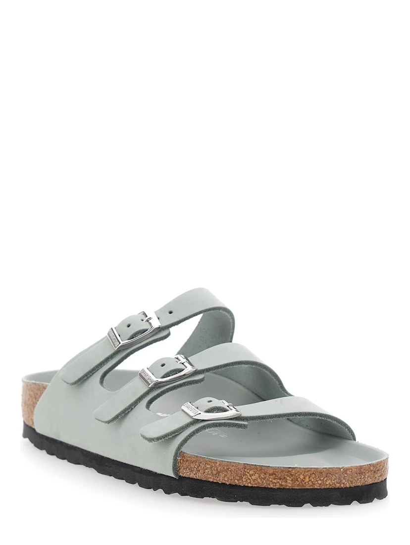 Florida Green Sandals with Buckle with Logo in Leather Woman