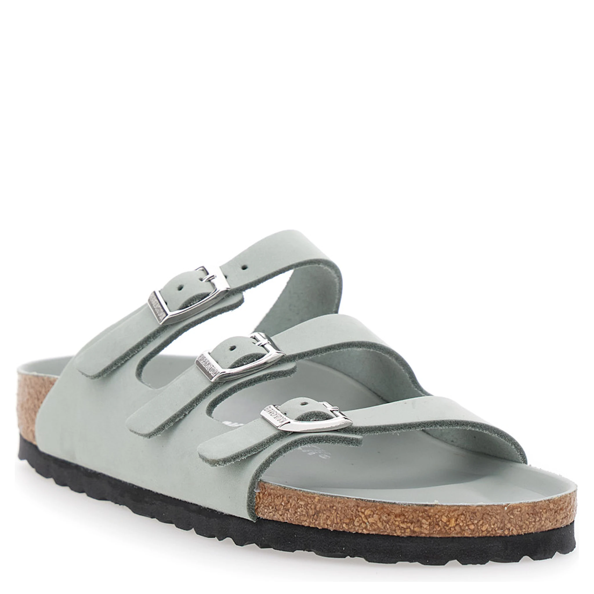 Florida Green Sandals with Buckle with Logo in Leather Woman