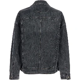 Grey Jacket with Wide Notched Revers and Dropped Shoulders in Denim Man