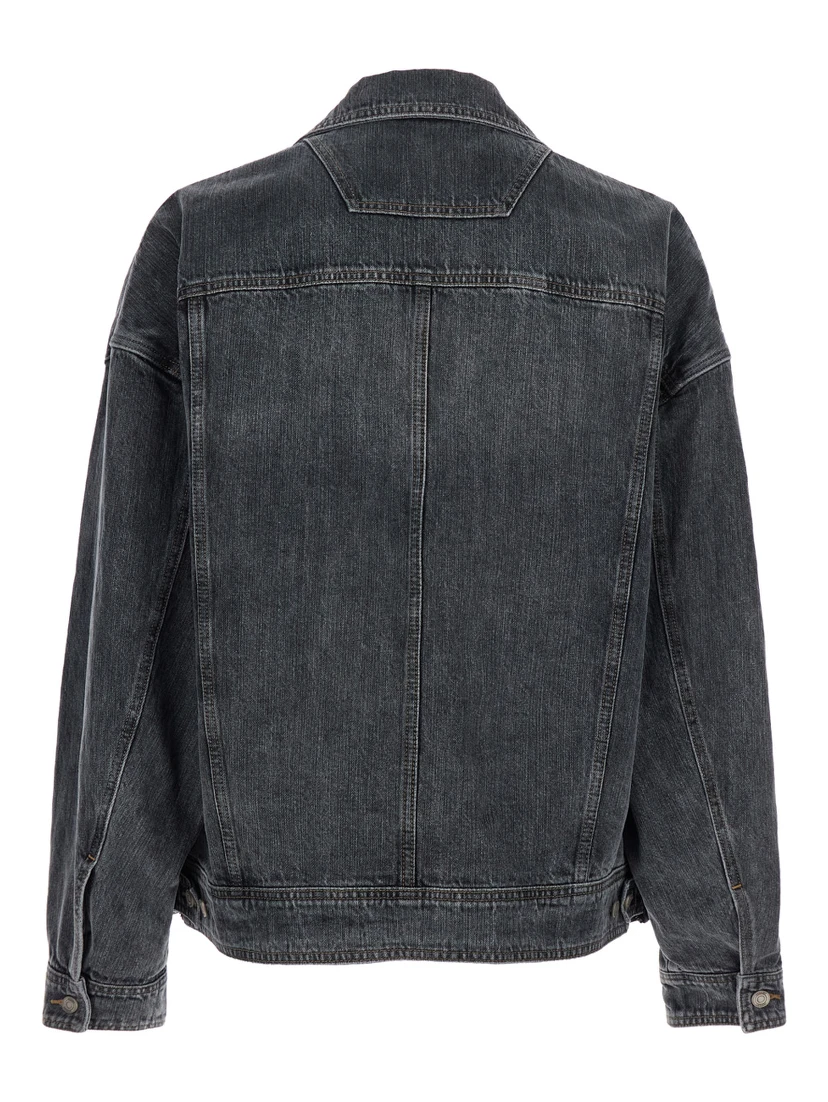 Grey Jacket with Wide Notched Revers and Dropped Shoulders in Denim Man