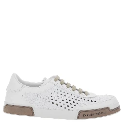 PortofinoWhite Sneakers with Mesh Inserts and Embossed Logo on the Side in Leather Man