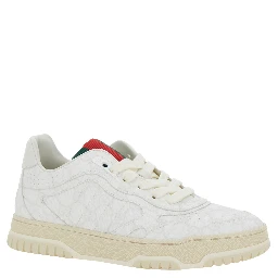 Re-Web White Low Top Sneakers with All-Over GG Motif in Leather Woman