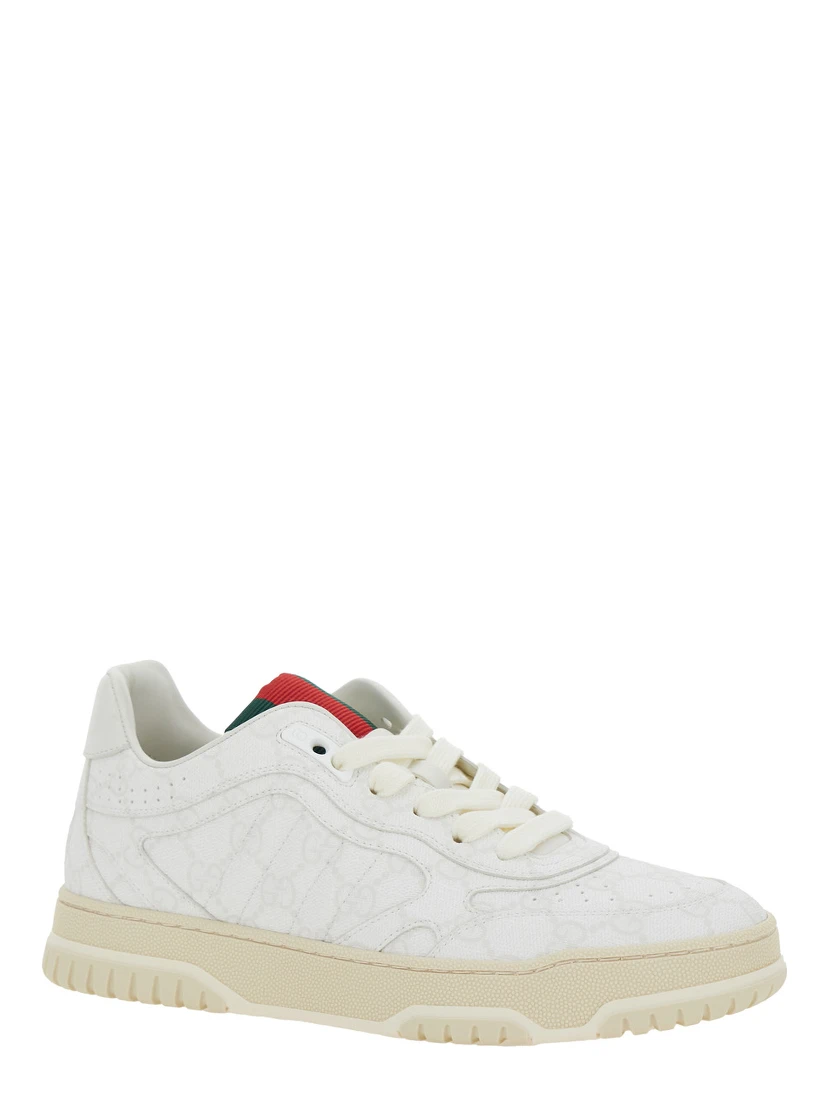 Re-Web White Low Top Sneakers with All-Over GG Motif in Leather Woman