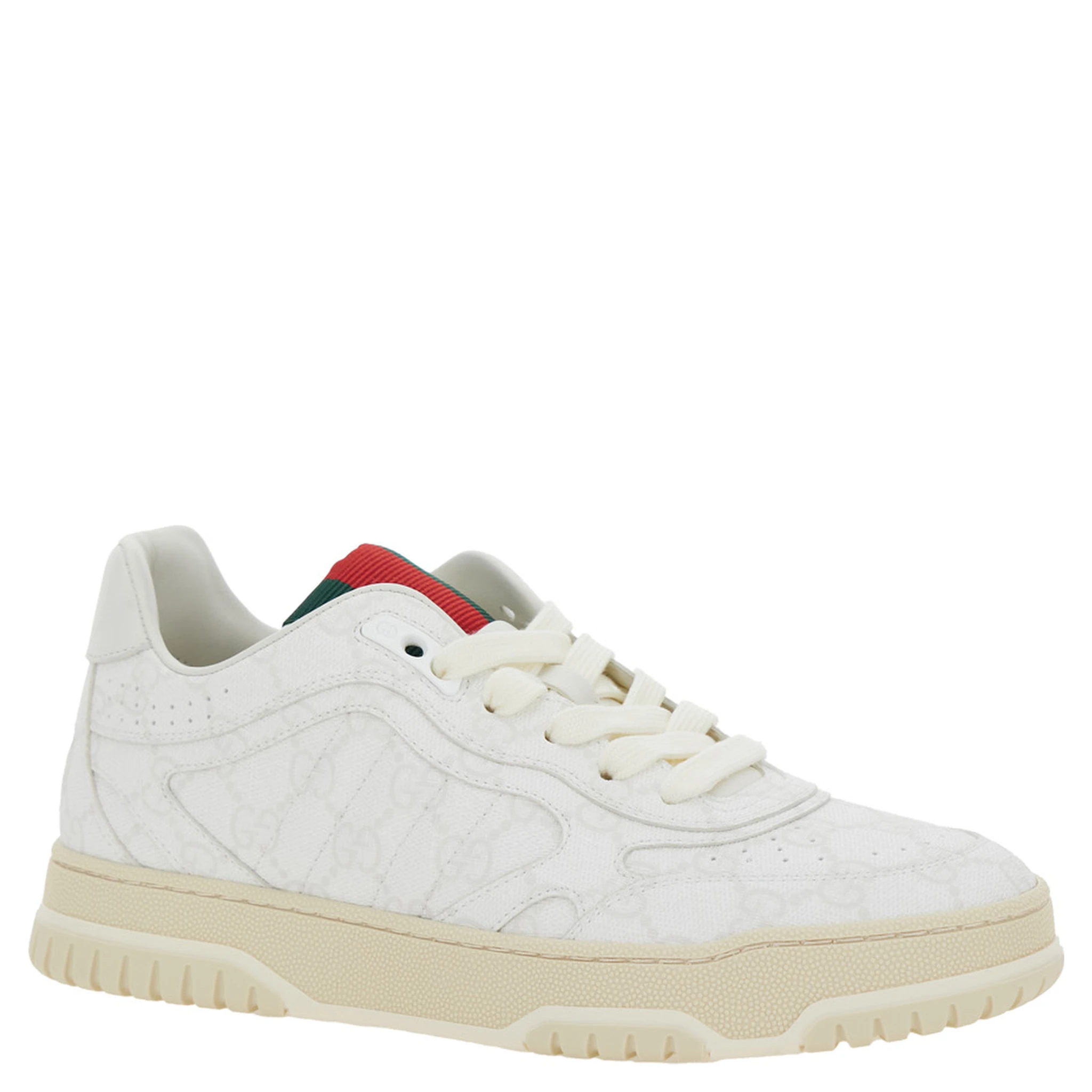 Re-Web White Low Top Sneakers with All-Over GG Motif in Leather Woman