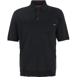 Black Polo Shirt with Chest Pocket and Embroidered Logo on the Front in Fine Silk Knit Man