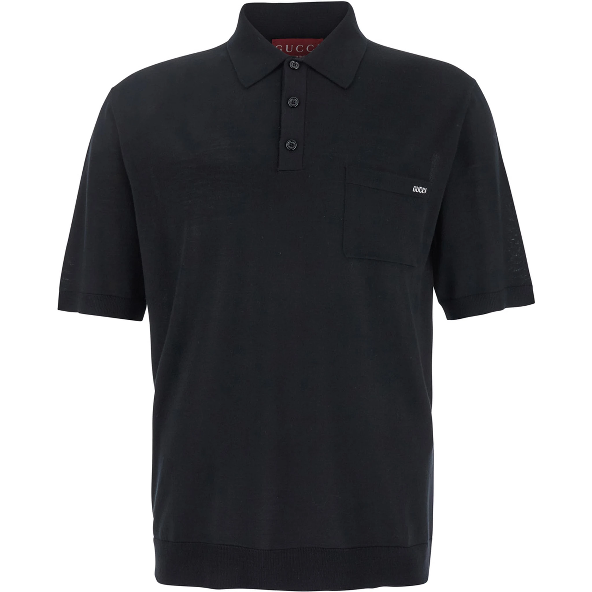 Black Polo Shirt with Chest Pocket and Embroidered Logo on the Front in Fine Silk Knit Man