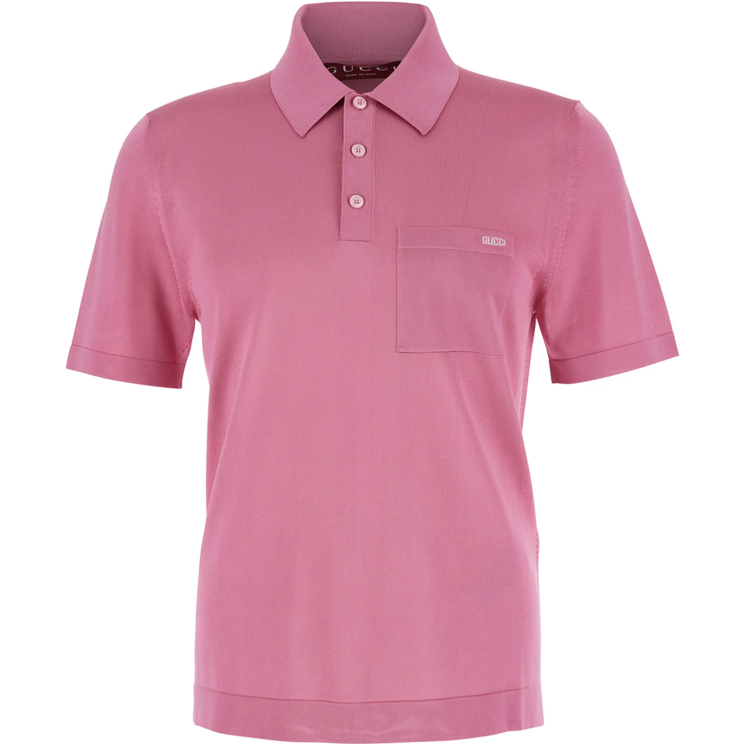 Pink Polo Shirt with Chest Pocket and Embroidered Logo on the Front in Fine Silk Knit Man