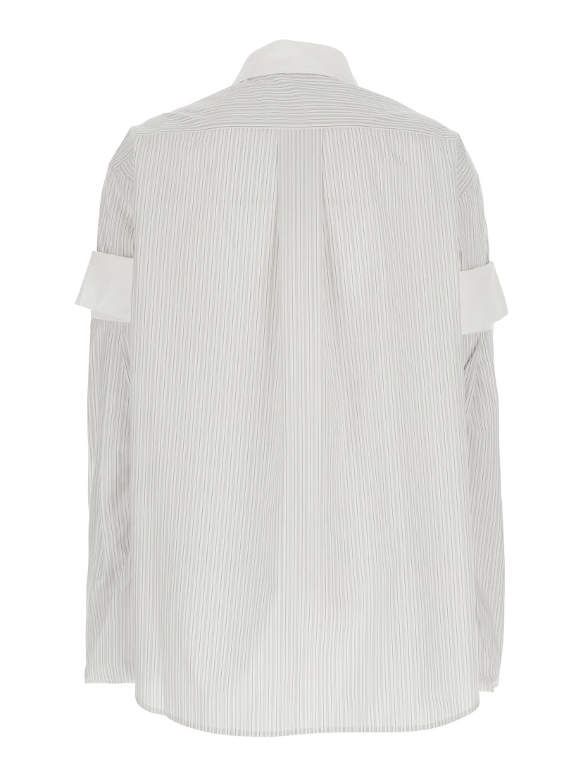 White Layered Shirt with All-Over Striped Motif in Cotton Woman