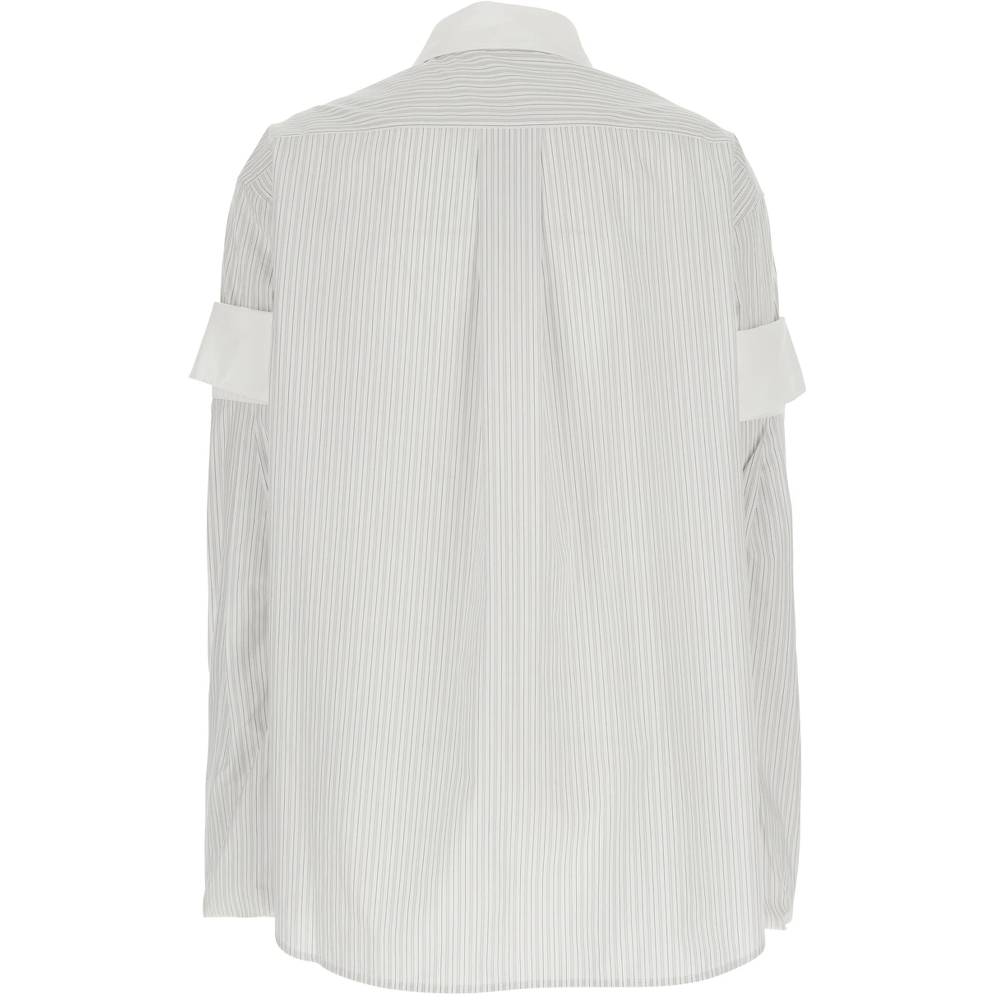White Layered Shirt with All-Over Striped Motif in Cotton Woman