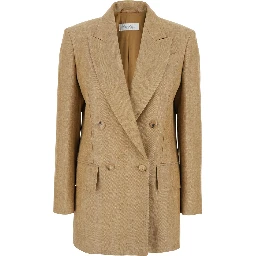 Gerla Beige Double-breasted Jacket with Classic Lapels in Linen Woman