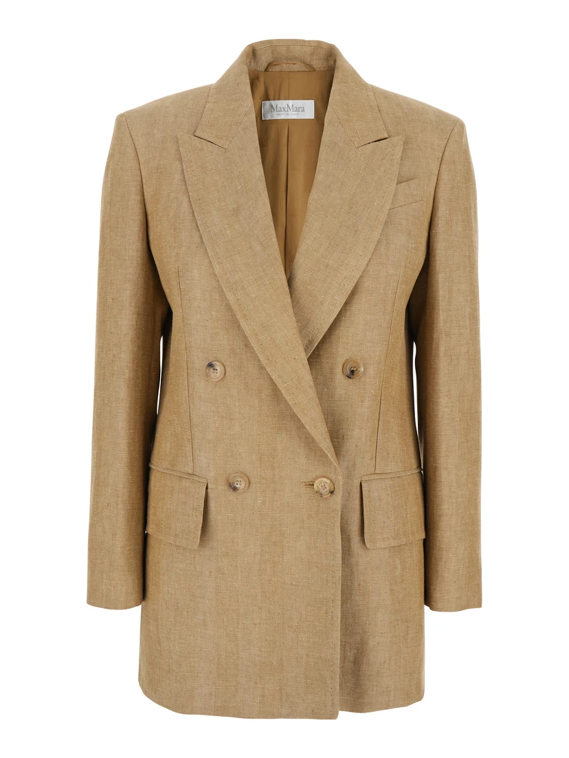 Gerla Beige Double-breasted Jacket with Classic Lapels in Linen Woman