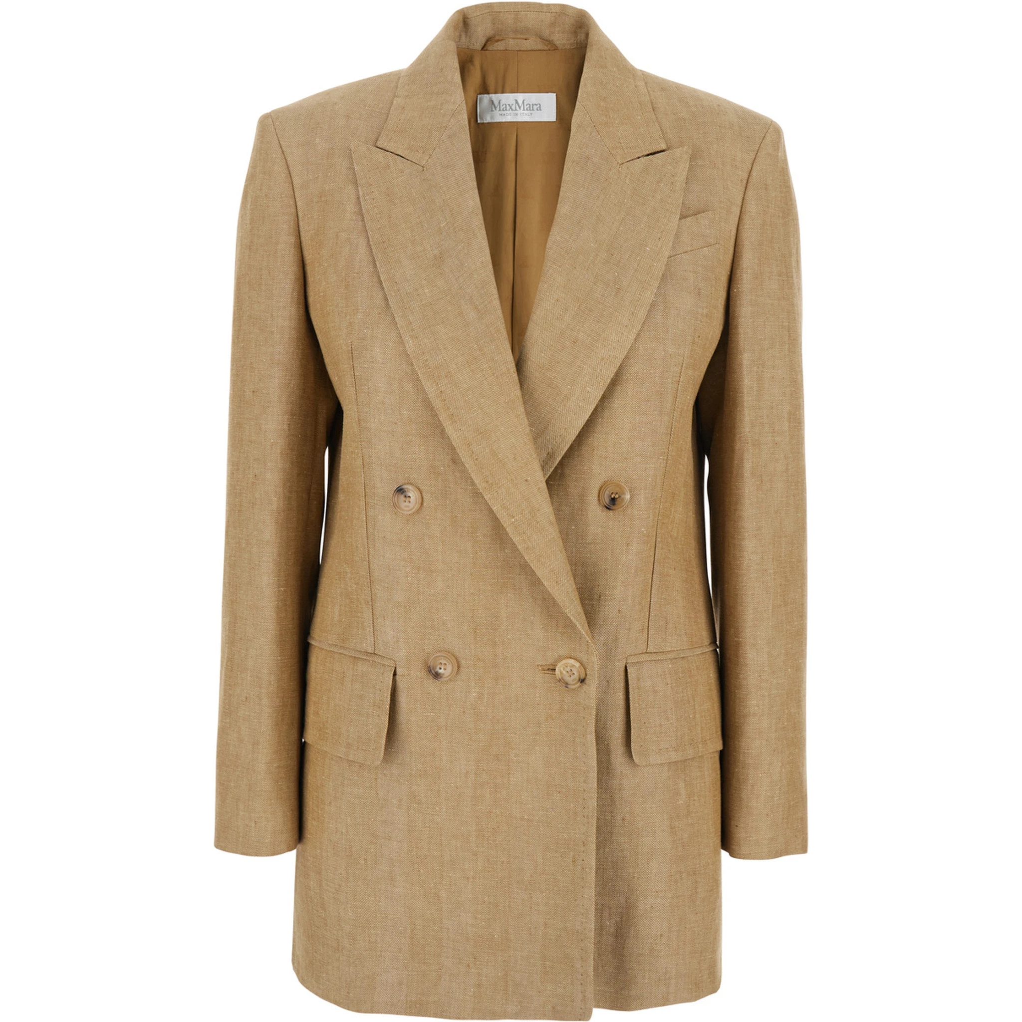 Gerla Beige Double-breasted Jacket with Classic Lapels in Linen Woman