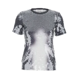 Grey T-Shirt with All-Over Applied Sequins in Tech Fabric Woman
