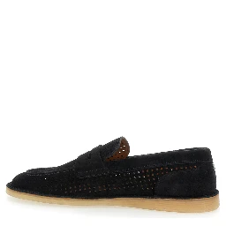 Florio Black Loafers with Logo Detail on the Rear and Penny Slot in Suede Woman