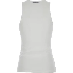 بلوزة بيضاء بدون أكمام بياقة دائرية وطبعة أمامية من قماش تقني للنساء