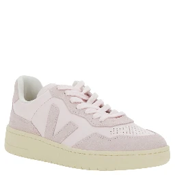V90 Pink Sneaker with Side Logo and Perforated Toe in Leather Woman
